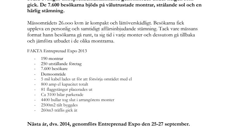 Fler besökare på Entreprenad Expo 2013!