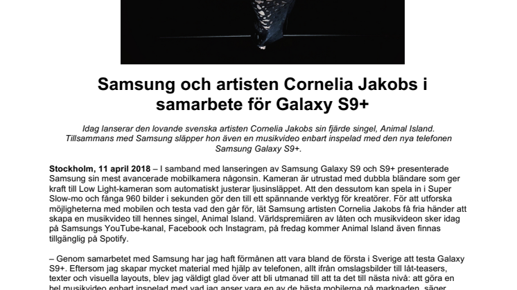 Samsung och artisten Cornelia Jakobs i  samarbete för Galaxy S9+