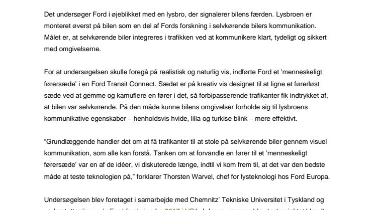 Fords selvkørende biler taler til dig med et blink