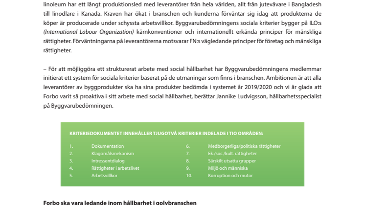 Forbo först ut med social märkning av golv