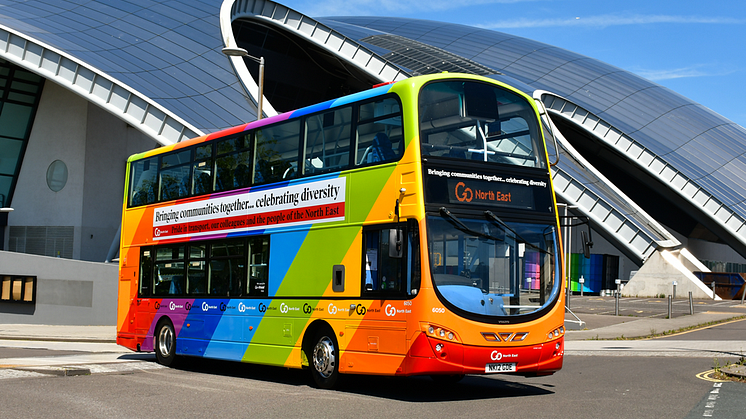 Go North East unveils multi-coloured bus to celebrate the work of its team in bringing communities together 