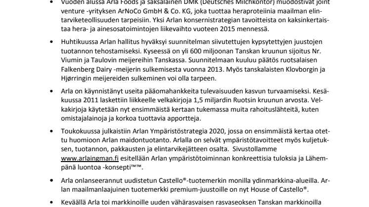 Arla Foodsilla kasvua vuoden 2011 ensimmäisellä puoliskolla