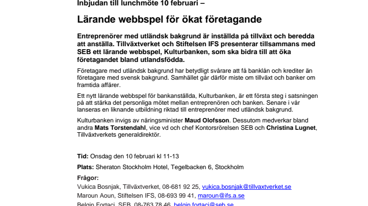 Pressinbjudan till lunchmöte 10 februari – Lärande webbspel för ökat företagande