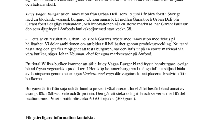 Butikspremiär: Vegansk burgare för köttälskare