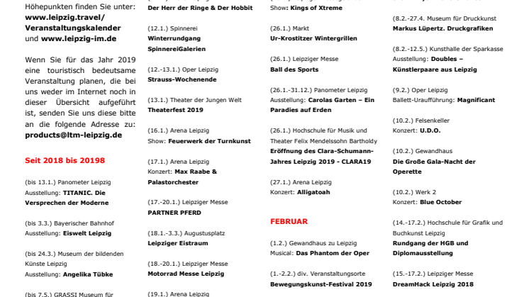LEIPZIG - 400 TOP-Veranstaltungen 2019 - Kurzübersicht