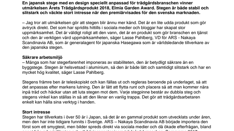 Japansk stege är Årets Trädgårdsprodukt 2018 
