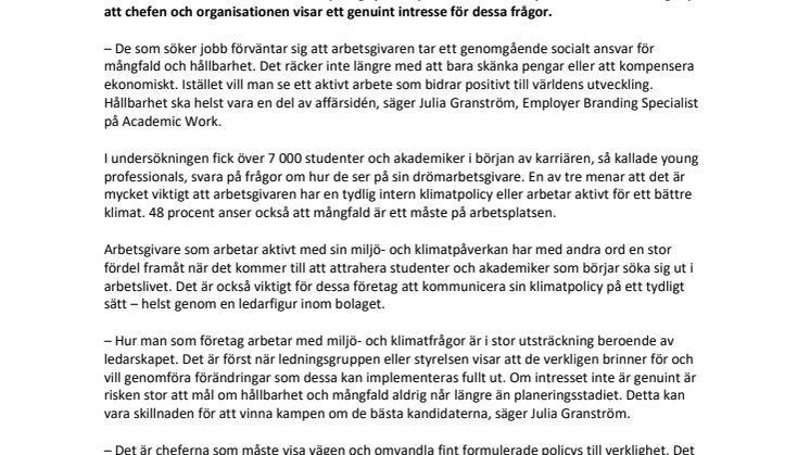 Hållbarhet som affärsidé lockar dagens talanger