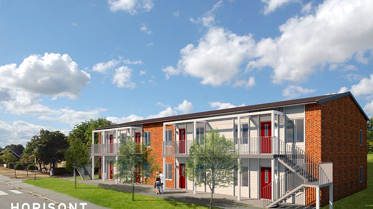 Ett samarbete mellan Klarabo och Angelica fastigheter ger ett tillskott på 20 hyresrätter i skånska Genarp.  Illustrationsbild: Horisont arkitekter AB