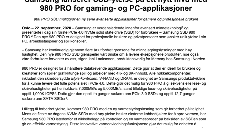 Samsung lanserer SSD-ytelse på ett nytt nivå med 980 PRO for gaming- og PC-applikasjoner