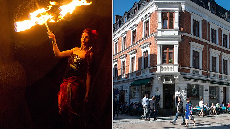 Eldshow Pangea Scenkonst. Mäster Johansgatan efter ombyggnad