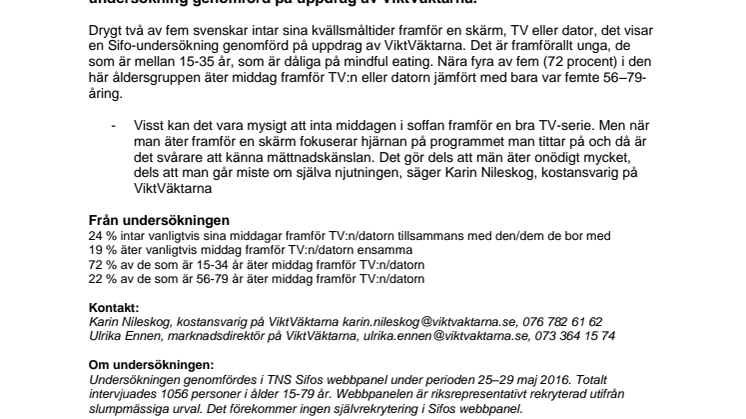 2 av 5 äter middag framför TV:n eller datorn