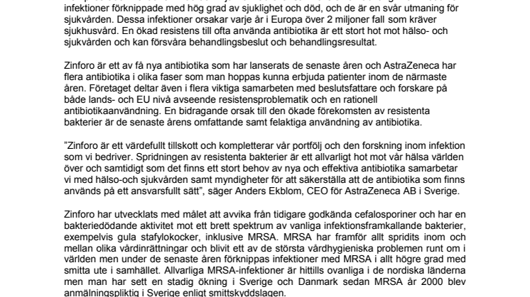 AstraZeneca lanserar nytt antibiotikum