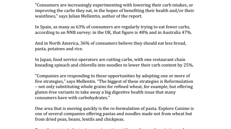 PRESS RELEASE: Five strategies for harnessing the Good Carbs, Bad Carbs trend