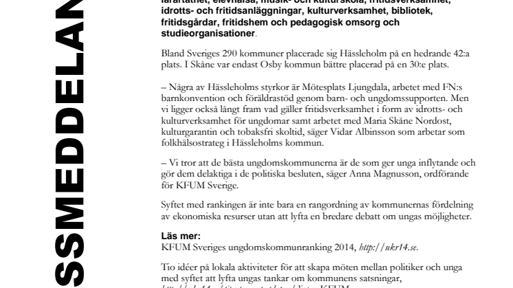 Hässleholms kommun är andra bästa ungdomskommun i Skåne 2014