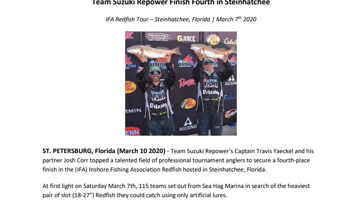 Team Suzuki Repower Finish Fourth in Steinhatchee
