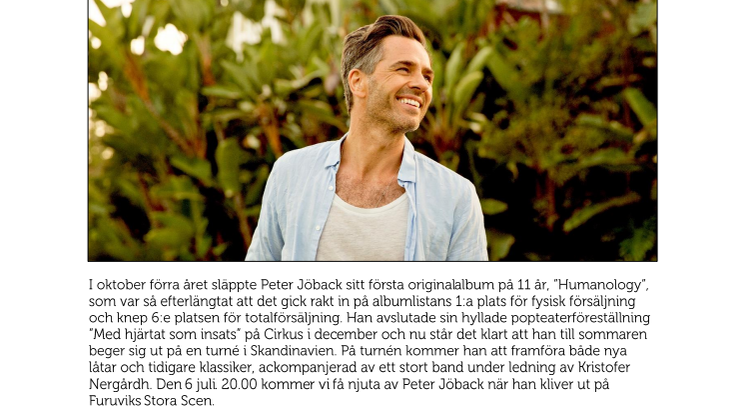 Peter Jöback kommer till Furuvik i juli