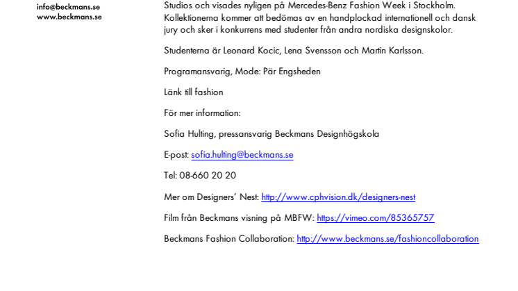 Beckmansstudenter i internationell modetävling i Köpenhamn 