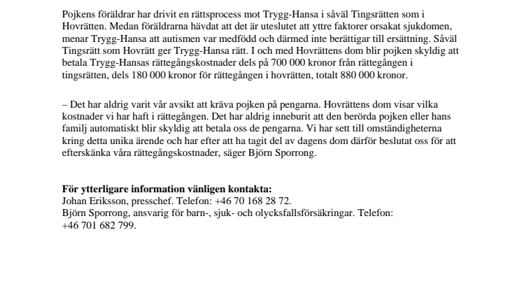 Trygg-Hansa efterskänker rättegångskostnader