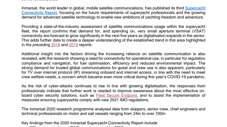 Inmarsat Launches 2020 Superyacht Connectivity Report 