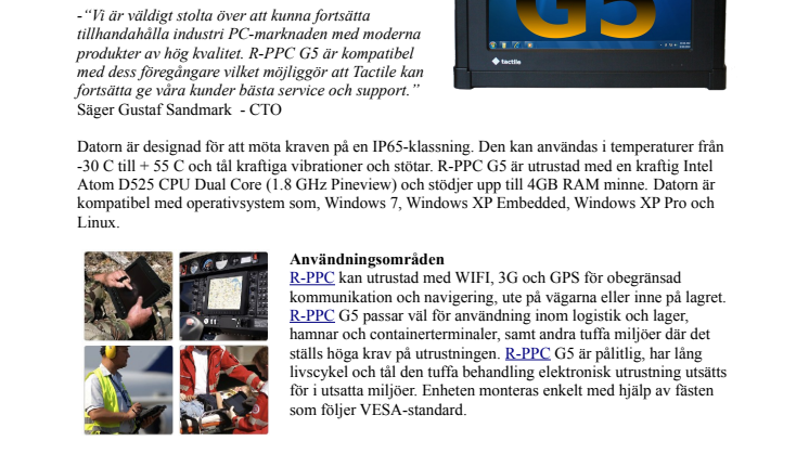 Svenska Tactile lanserar G5, en kraftfull industriPC. Robust Panel PC med pekskärm.