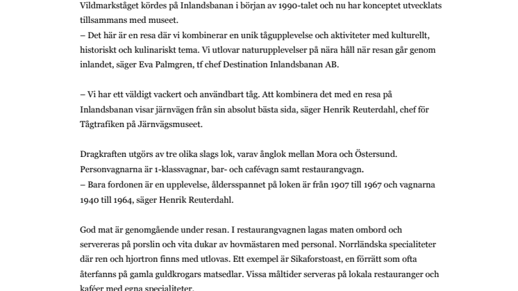 Vildmarkståget – en kulinarisk, kulturell och exklusiv resa