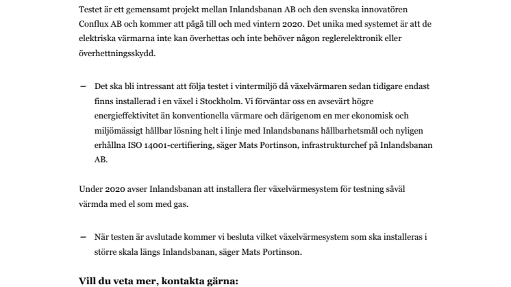 ​Innovativ tågväxelvärmare testas på Inlandsbanan