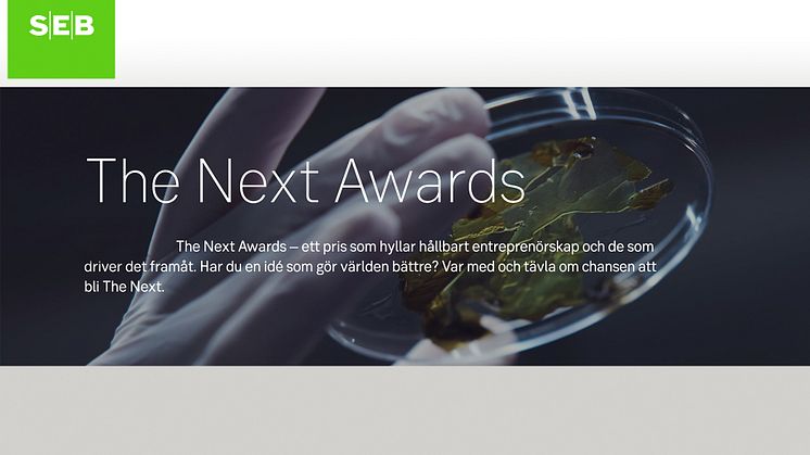 SEB har lanserat ett nytt entreprenörspris, The Next Awards - ansök nu!
