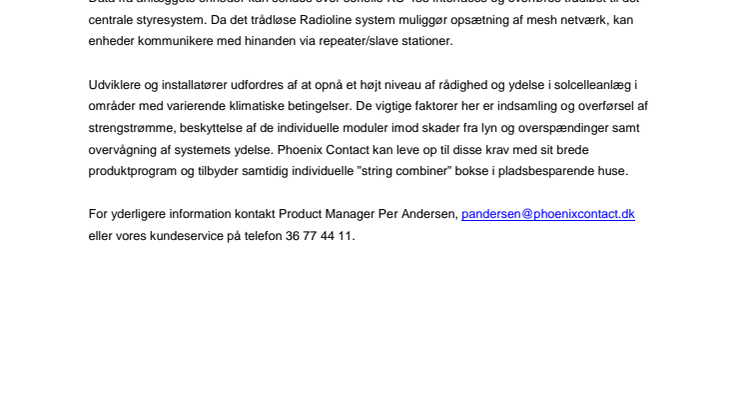 Trådløs kommunikation i solcelleanlægget