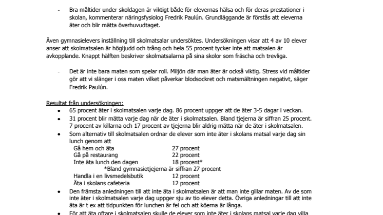 Bara 1 av 3 gymnasieelever blir mätt av skolmaten