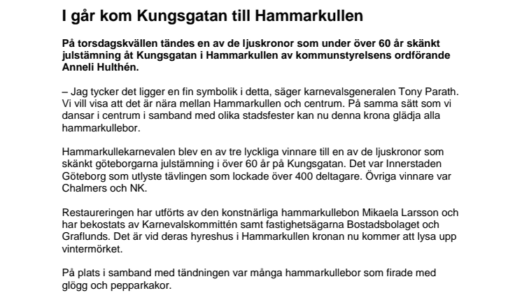 I går kom Kungsgatan till Hammarkullen