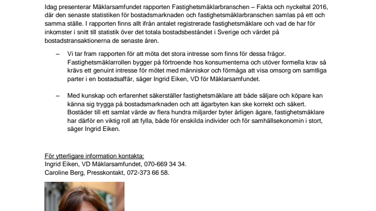 Ny rapport: Fastighetsmäklarbranschen – Fakta och nyckeltal 2016