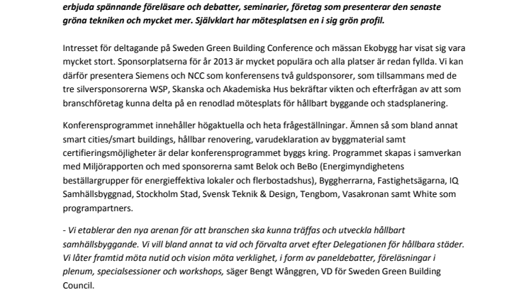 Stort intresse för Nordens enda renodlade mötesplats för hållbart byggande och stadsplanering
