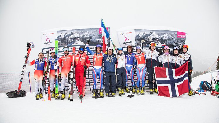 Jubel nach den Team Parallel Sprints: Gold für Frankreich, Silber für die Schweiz, Bronze für Norwegen
