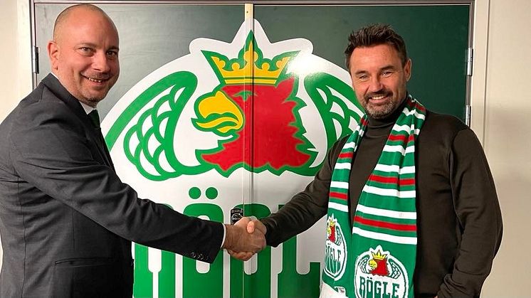 Tomas Hulth, VD på Tranpenad och Christian Sandell, försäljningschef Rögle BK.