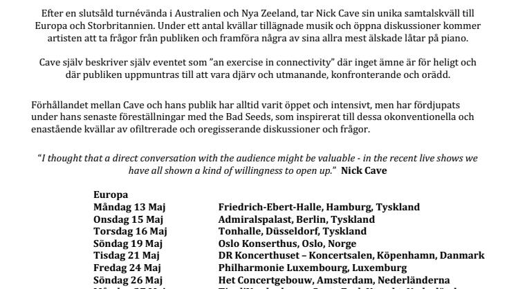 CONVERSATIONS WITH NICK CAVE - AN EVENING OF TALK AND MUSIC