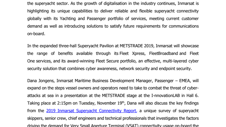 Inmarsat Steps Up Presence in Superyacht Sector with METSTRADE Debut