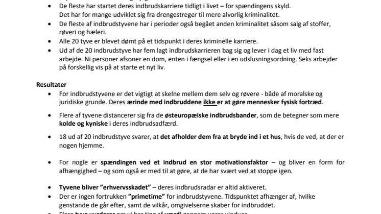Faktaark for 20 tyve – en undersøgelse af indbrudstyves motiver og adfærd