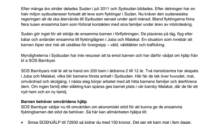 Nu börjar SOS Barnbyar ta emot de ensamma barnen på flykt från Sudan