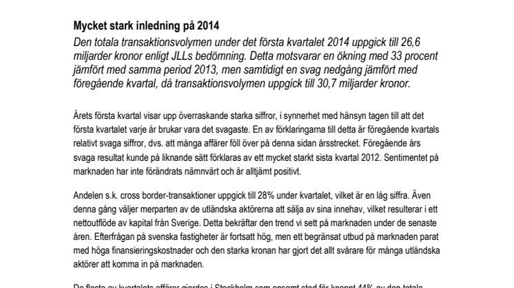 Marknadsutblick Q1 - Mycket stark inledning på 2014