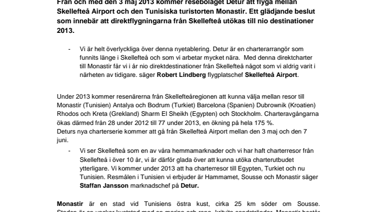 Ännu mer direktcharter från Skellefteå Airport