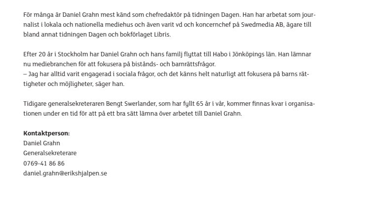 Daniel Grahn har tillträtt som ny generalsekreterare