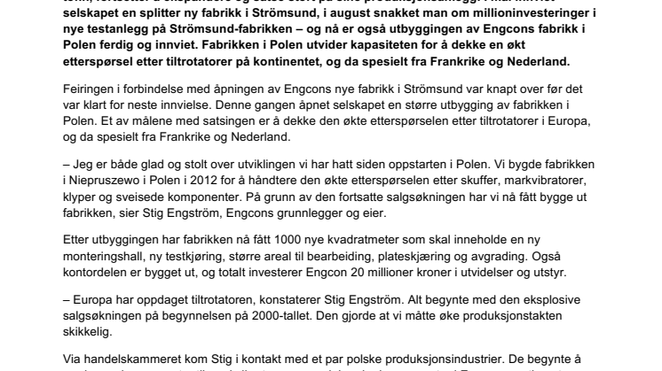 Engcon fortsetter å satse på sine produksjonsanlegg