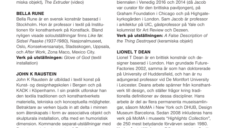 Gustavsbergs Konsthall Revisited, medverkande konstnärer