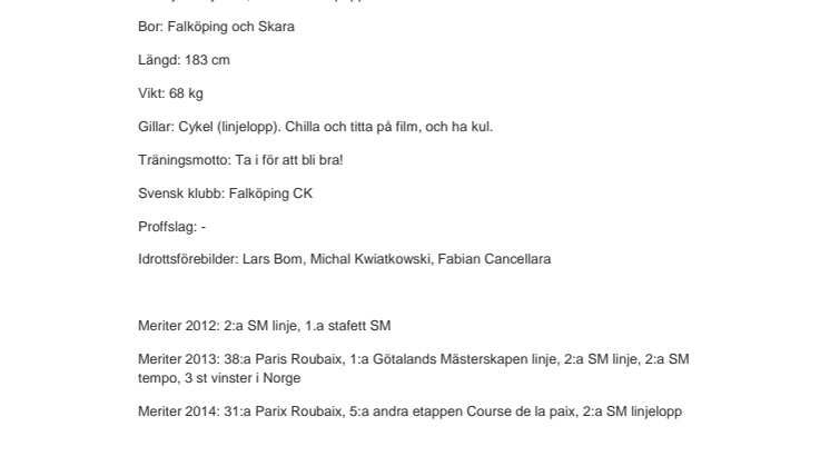 Persondata Alexander Fåglum Karlsson, Falköpings CK