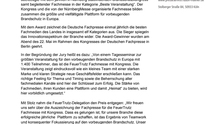 Fachmedium des Jahres 2019 – Medienaward für „Beste Veranstaltung“ geht an FeuerTrutz