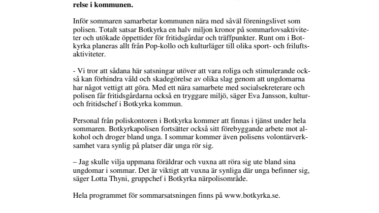 Botkyrka satsar på unga i sommar