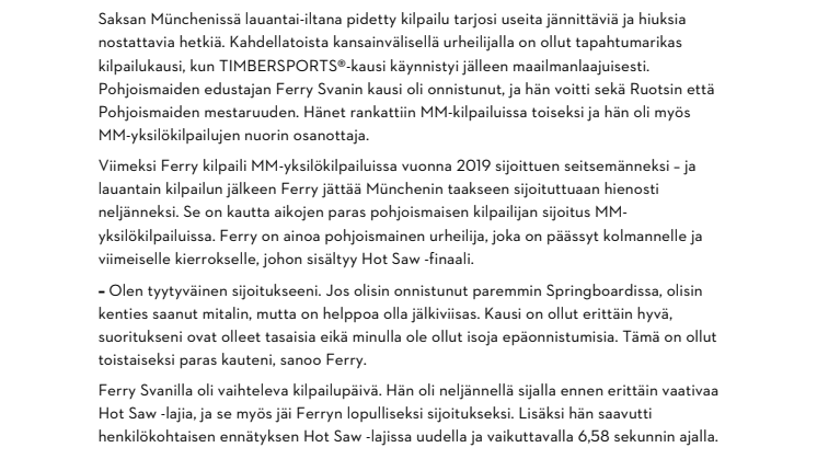 HUIPPUSIJOITUS POHJOISMAISELLE URHEILIJALLE FERRY SVANILLE TIMBERSPORTS®MM-YKSILÖKILPAILUISSA.pdf