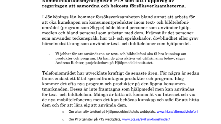 Jönköping blir försöksverksamhet för bättre bildtelefoni