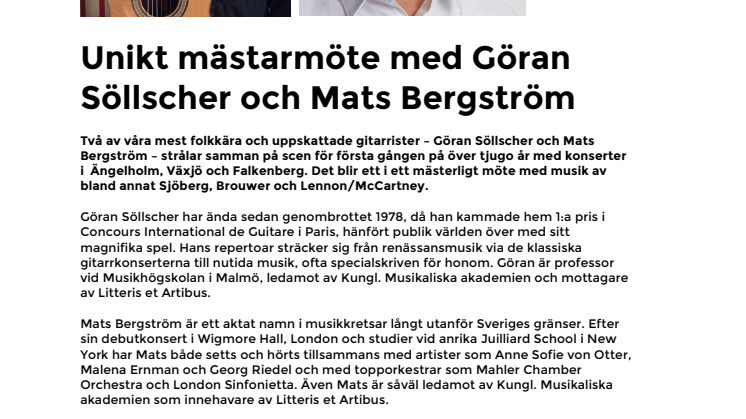 Unikt mästarmöte med Göran Söllscher och Mats Bergström