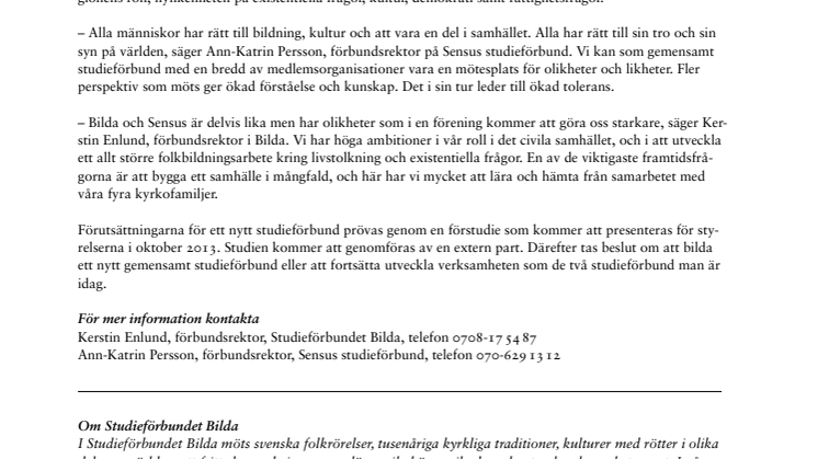 Bilda och Sensus prövar förutsättningarna för att bilda ett nytt gemensamt studieförbund